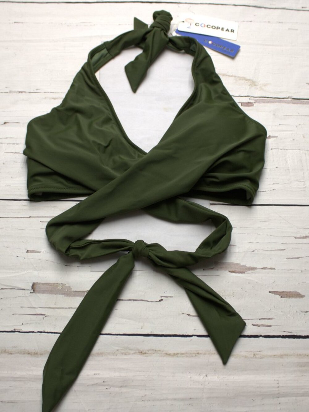 Cocopear Wrap Halter Bikini Top Olive Green‎ Medium NWT Summer Swim